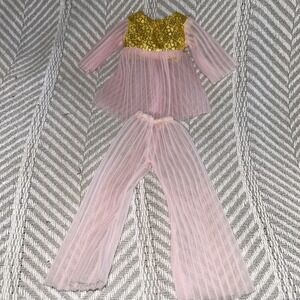 Barbie Mattel Vintage Outfit‎ Sheer Pink Shirt & Pants Gold Casey L2
